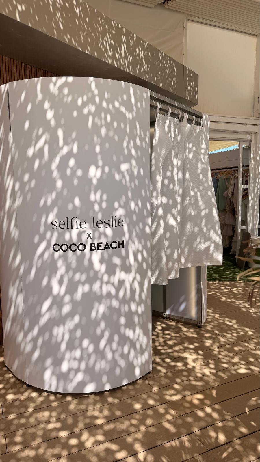 White branded photo booth at Coco Beach Ibiza brand activation