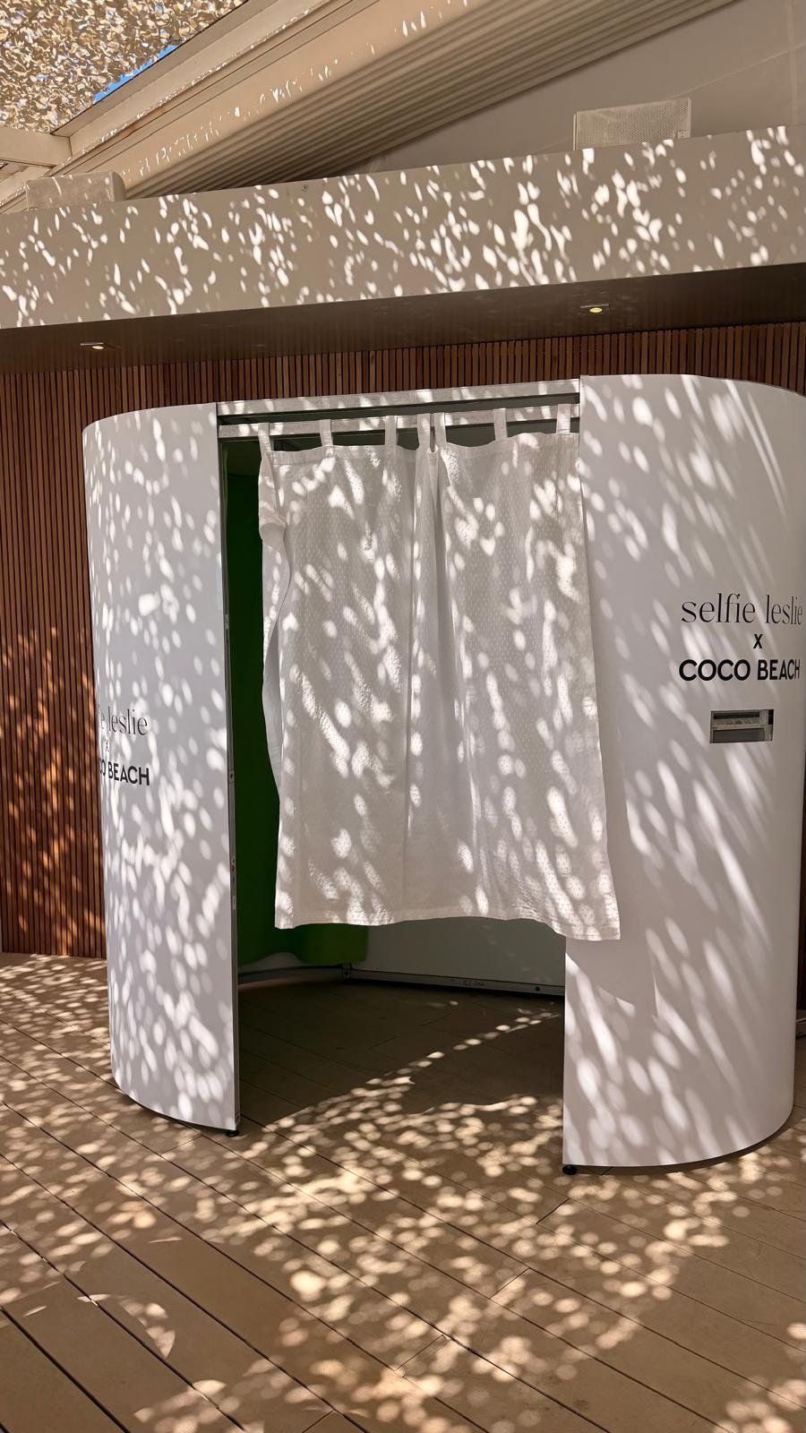 Front view of branded photo booth at Coco Beach Ibiza fashion event